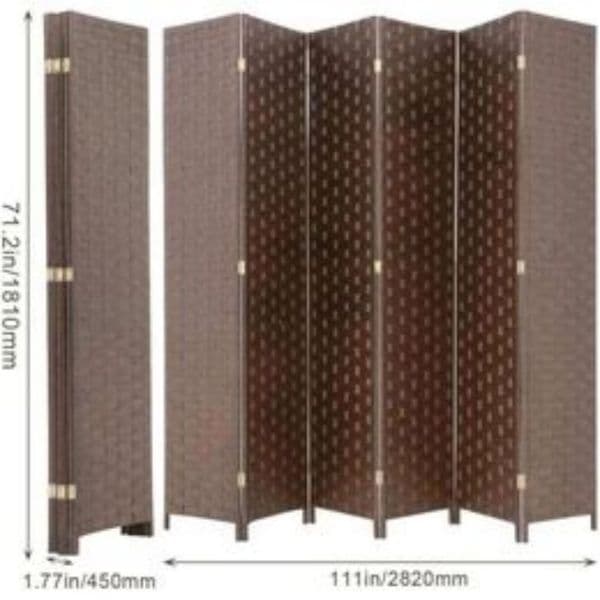 NEW Divivories Divider 6 Panel Folding Portable Partition Screen Wood Mesh Woven Design Room Home Decor Garden NEW