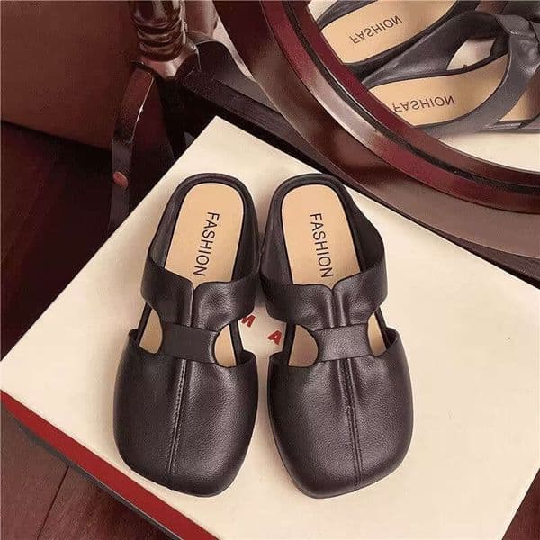 2025 New designer sandals slippers Chinese Style Plus Size Trendy Women's Outdoor Soft Sole Closed-Toe Autumn Half-Slipper Anti-Slip Hollow Pleated Sandals