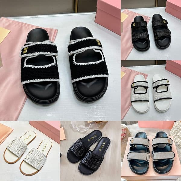 Designer Sandals Women Sandals Lady Fashion Raffia-effect Woven Fabric Slides White Natural Flat Slipper Summer Beach Slides Women Flip Flops Sandals Slides