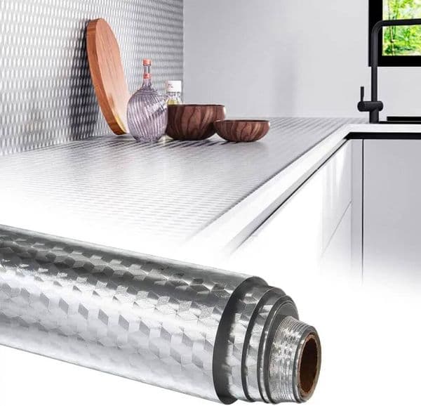 1 Roll Of 40Cm Self-Adhesive Aluminum Foil Waterproof And Oil Proof Sticker For Kitchen Countertops Drawers Cabinets Wallpaper