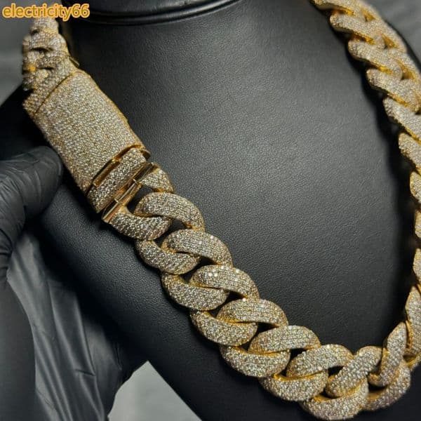 High Quality Customized 22mm Cuban Link Moissanite Diamond Chain 10k Gold Rose Gold Sterling Silver Hip Hop Unisex Certified