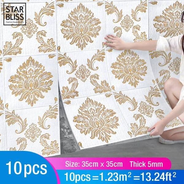 10Pcs 35X35cm 3D Self-Adhesive Panel Wall Sticker Waterproof Foam Tile Living Room TV Background Protection Baby 3D Wallpaper