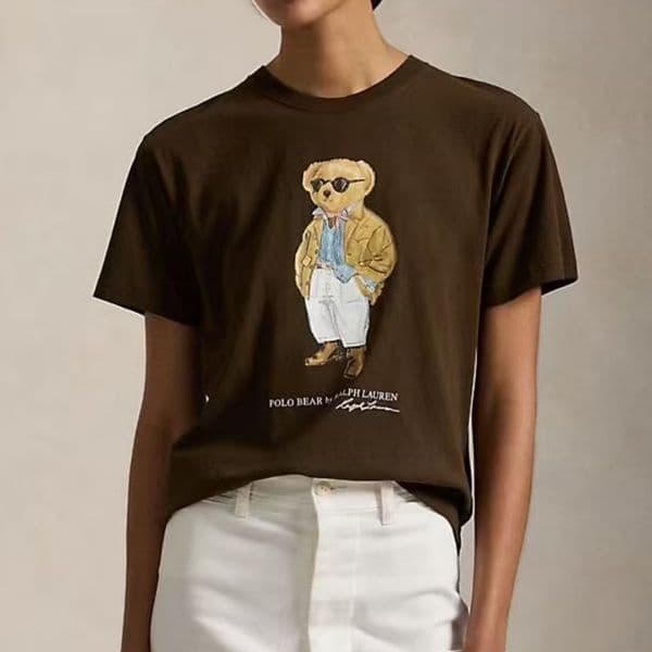 Women's T-Shirt Womens Tshirt Summer Little Bear Pure Cotton Printed Round Neck Short Slve Cartoon Pattern with Trendy Brand