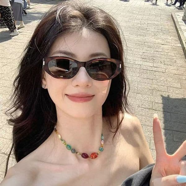 free shipping Retro Cocoa Mirror Cat Eye Summer for Women Trendy Hot Girl Vacation Polarized Sunglasses
