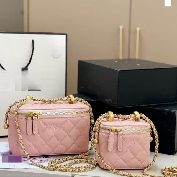 2026 new model C designer bag new popular box bag makeup bag small golden ball diamond grid chain bag versatile fashion shoulder crossbody bag women s makeup bag wallet
