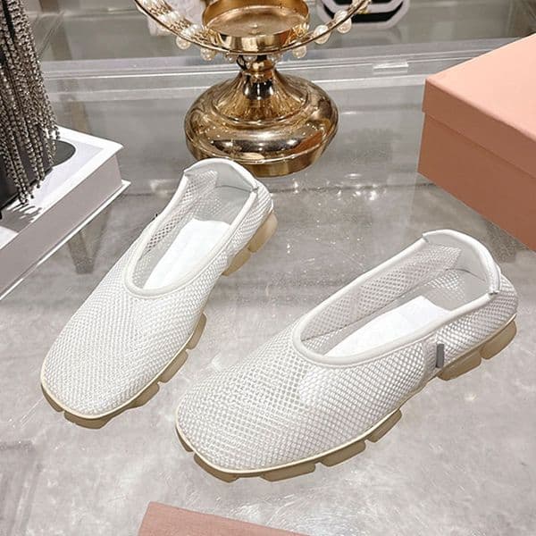 Technical Mesh Ballerinas 5F646E Designer New Model Mesh Surface Loafers Womens Splice Ventilate Single Shoes Anti Slip Wear Resistant Rubber Outsole Size 35 41