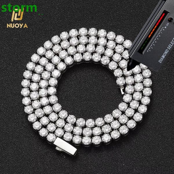 NUOYA Silver Gold Plated Iced Out Diamond Necklace Waterproof Stainless Steel VVS Moissanite Tennis Chain for Women