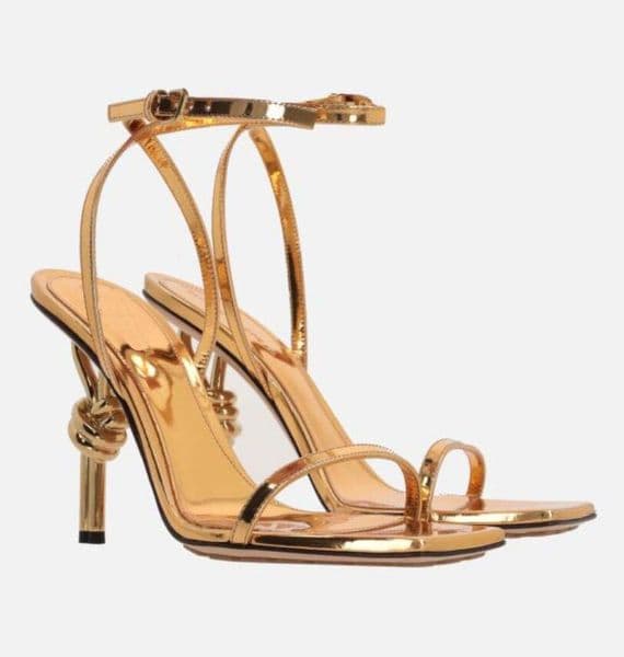 With Box Newest Designers Sandals Women Genuine Leather High Quality Kitten Heel Metal Party Dress Shoes Slip On Solid Knot heel Sandal Size 35 43