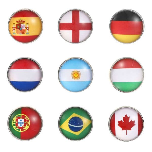 Football World Cup Badge with National Flags, Round Time Gemstone Metal Brooch, Fan Souvenir Gift