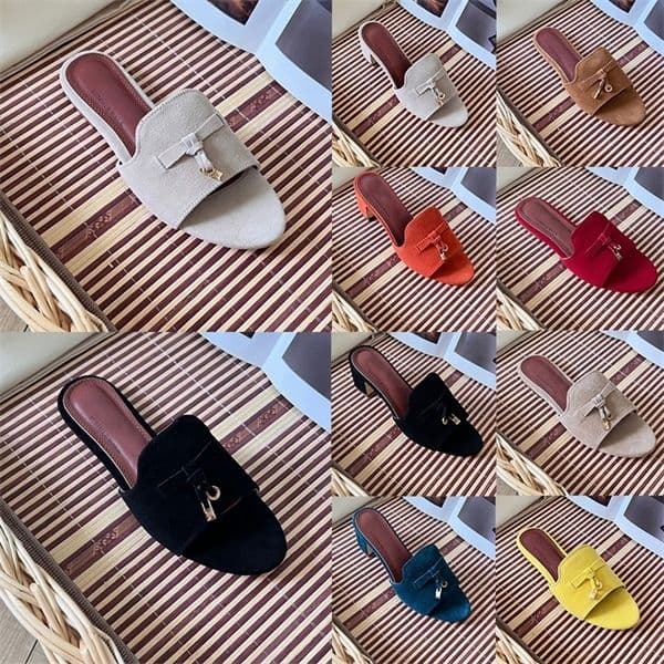 High Heels Sandals Womens Designers Mid Heel Slippers Ladies Black Brown Red Pink Ebony Classics Slides Leather Women Casual Flats Sandal Summer