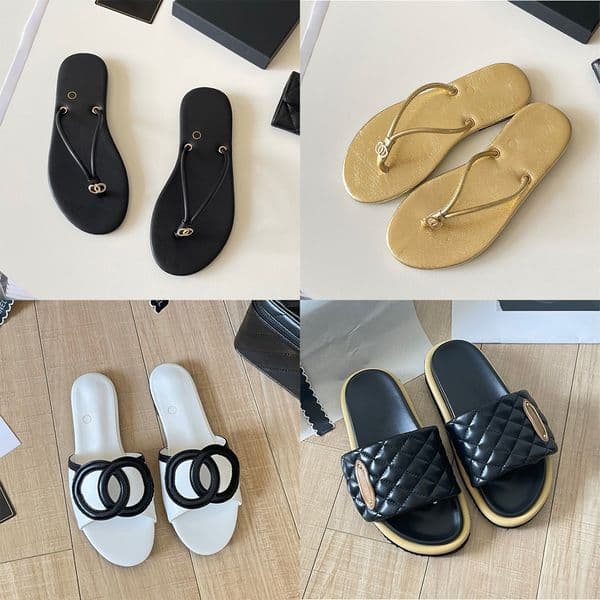 Designer Sandals Women Slides Sandals Same Style Black Quilted Flat Slippers Women Vacation Metal One-Band Sandals Flat summer slippers for outdoor Wear Sandals