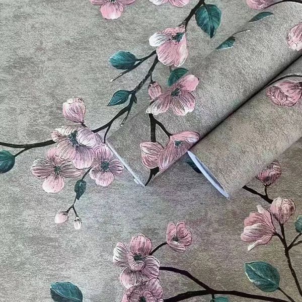 Vintage Floral Green Grey Peel And Stick Paper Flower Self-Adhesive Wallpaper Bedroom Decor Furniture Renovate Wall Sticker
