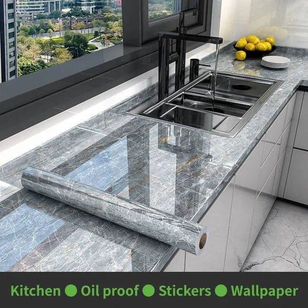 10M X 80Cm Marble Self Adhesive Wallpaper Waterproof Oil Proof Kitchen Stickers Thermostability Decorative Film Home Decor