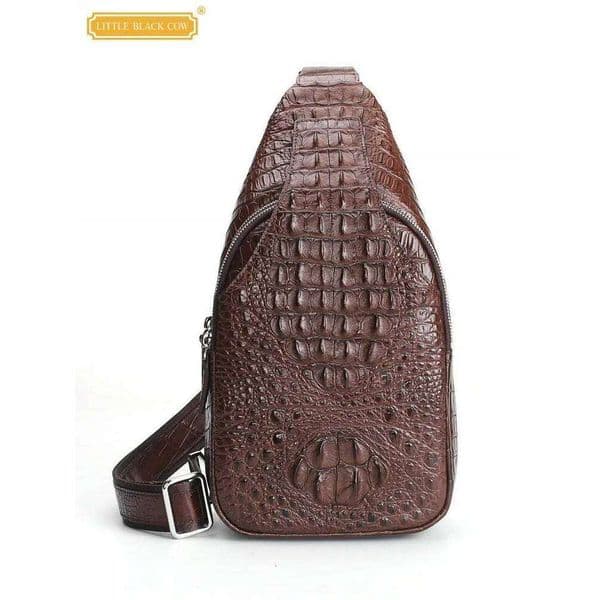 Multi Pockets Mens New Chest Bags Crocodile Skin Genuine Leather Handbag Single Shoulder High Street Fashion Men Casual Bag