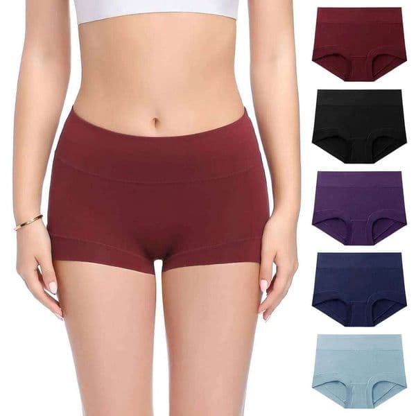 Molasus Women Cotton Boy Shorts Seamless Comfortable Ladies High Waist Panties Full Coverage Stretch Underwear 5pc/Set Plus Size