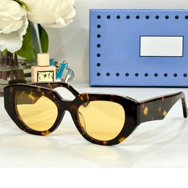 Luxury designer womens retro cat eye sunglasses 1421S acetate frame yellow lens glasses daily beach travel party goggles style UV400 with box