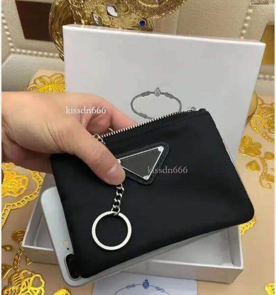 Fashionable black nylon canvas keychain bag, mini wallet, business card holder, designer bag, canvas coin wallet with charming keychain, VIP gift