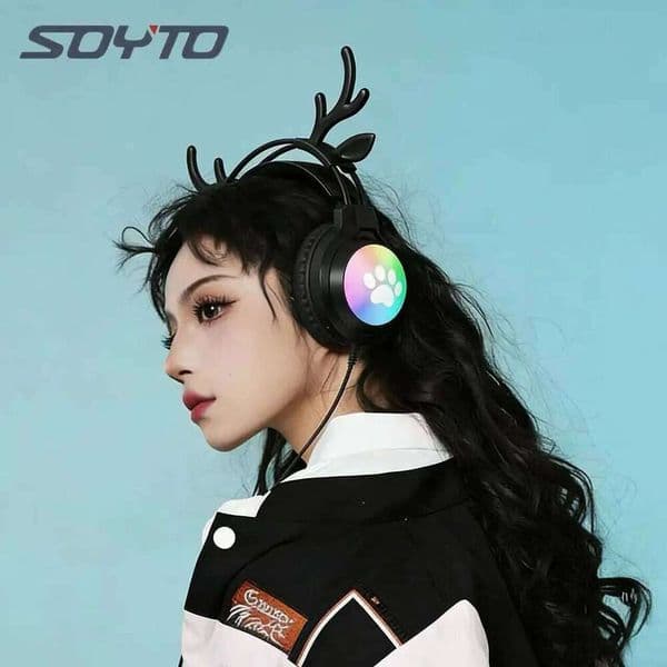 SOYTO Wired Gaming Headset Surround Sound Light Over-Ear Headphones with Mic PC Laptop Ideal for FPS Games like PUBG