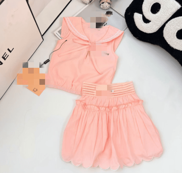 Girls Cotton Sailor Style 2PCS Outfit Set Short Sleeve Top + Skirt for Toddler Kids 73-120cm Summer Casual Wear