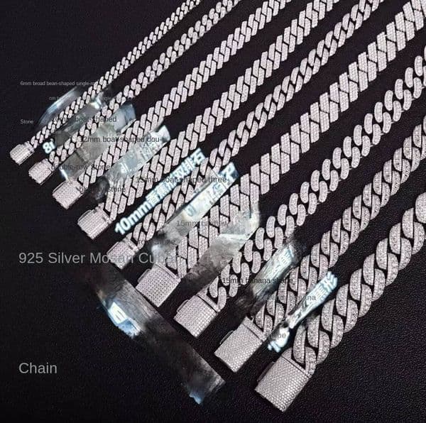 Clearance 12mm Moissanite Geometric Cuban Bracelet 925 Silver Hip Hop Style Man 10mm Silver Gold Plated Anniversary Chain