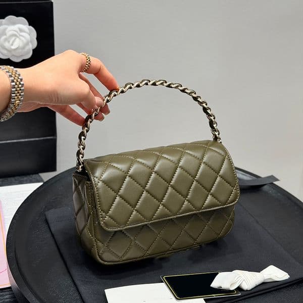 Ladys Clutch Shoulder Bag with Top Handle Square Flap Handbag Leather Gold Hardware Diamond Check Pattern Thread Luxury Fashion Tote Makeup Wallet Sacoche 20cm