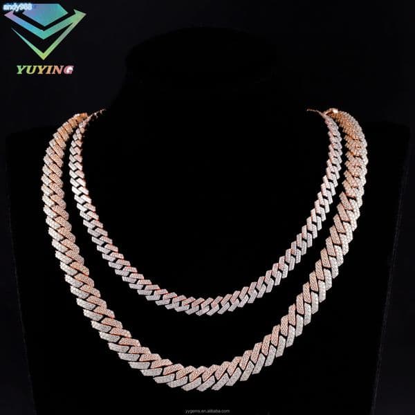 Hot Sale 2Tone Color Hip Hop Necklace 925 Sterling Silver Gold Plated Men Cuban Chain 8mm 12mm Moissanite Cuban Link Chain