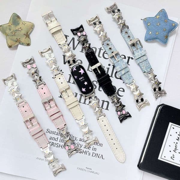 Bowknot KT Star Metal and Leather Strap Apple Watch iWatch 11th Generation 10/98 Ultra SE