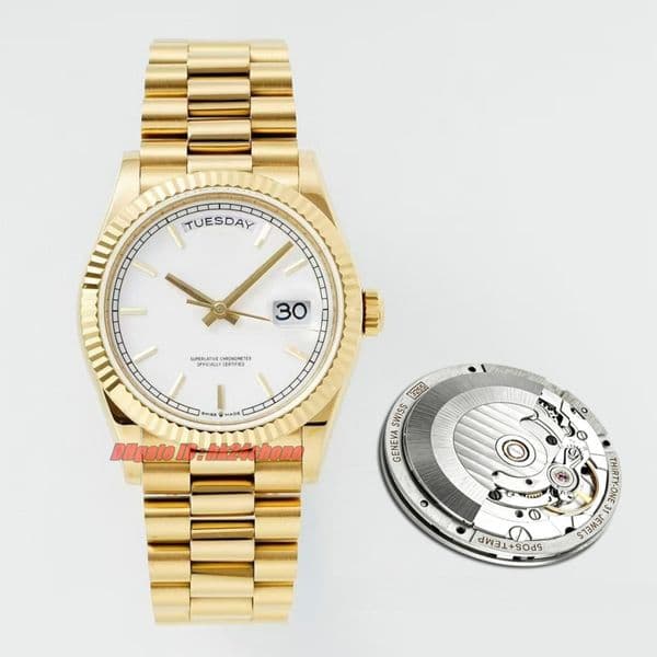 V3F Luxury Watches 36mm Day-Date ETA2836 Automatic Mens Womens Watch White Dial 18K Yellow Gold Bracelet Unisex Wristwatches 128-136g 118238