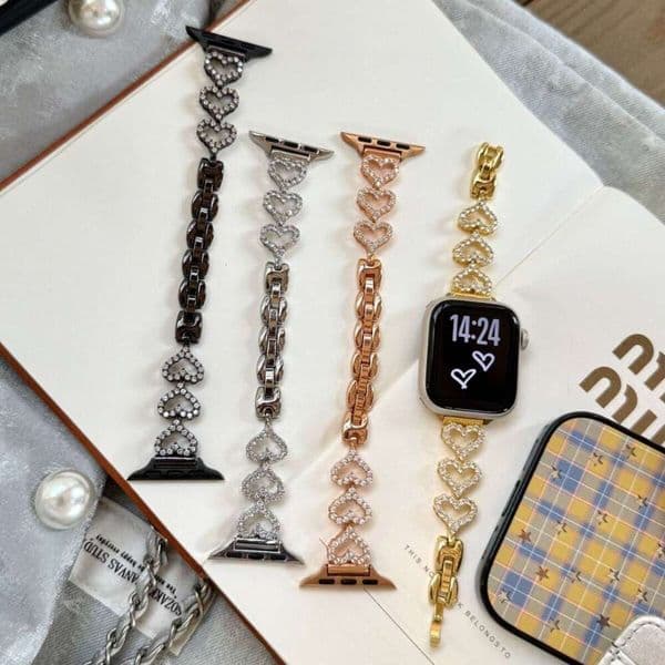 Heart-shaped copper chain zircon metal watch strap suitable for Apple Watch iWatch 11th generation 10/98 Ultra SE