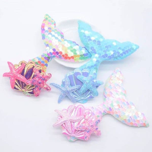 Padded Bling Sequins Mermaid Tail Shell Starfish Appliques for Clothes Hat Sewing Patches DIY Headwear Hair Band Clips Decor ddmythur