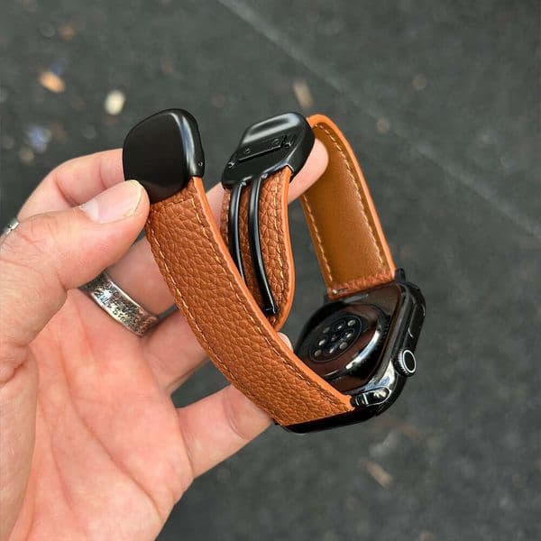 Lychee-pattern genuine leather ultra magnetic buckle strap suitable for Apple iWatch S11, Huawei GT6, Samsung 7 watches
