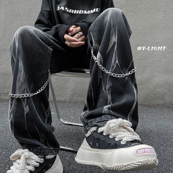 Tie-dye Jeans Designer T-shirt For Men Straight Loose Wide-leg American High Street Pants Hoodie Trendy Brand Stylish And Polo Cool Street-style Design Long Pants