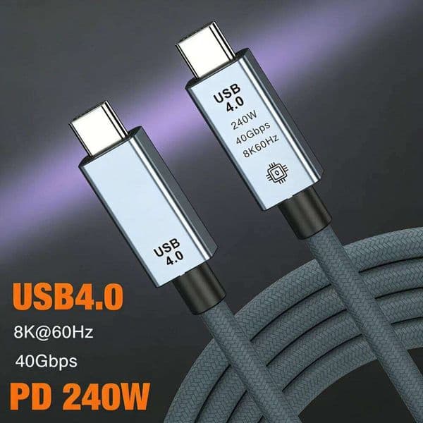 USB 4.0 240W Type C Cable Fast Charging Phone Charger Cord For iPhone 16 MacBook iPad Laptop 8K HD 40Gbps Data transmission