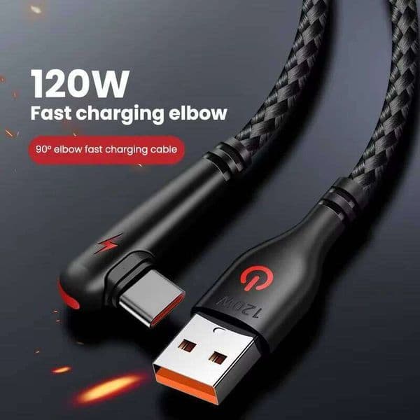 120W 90 Degree Type C Fast Cord For Samsung S21 xiaomi 14 iPhone15 Quick Charging 3.0 Data Wire Charger Cable