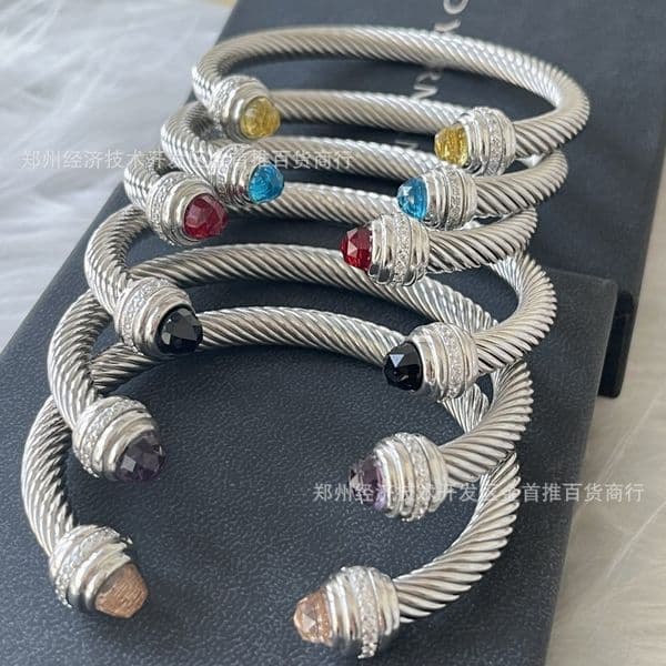 Davids Jewelry Designer Dy Luxury Bracelet For Woman Men Luxe Bangle DY Trendy 7MM Twisted Open Bracelet With Rhinestones DB90