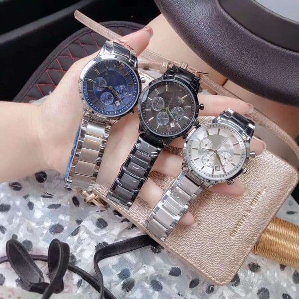 Multi-function three-eye watch with steel strap, classic quartz men's wristwatch, casual and stylish AR2434