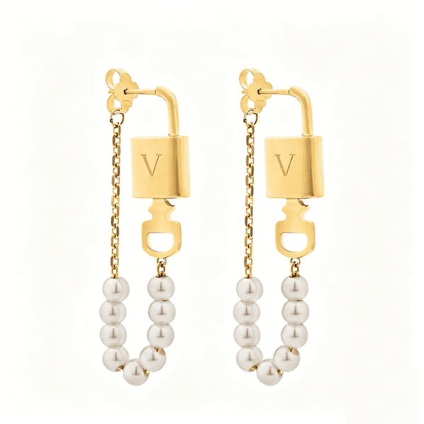 Designer Earrings Gold Plated Lock Letter Pearl Chain Dangle Earrings for Women Fashion Luxury Hypoallergenic Daily Party Wear Jewelry Gift for Her