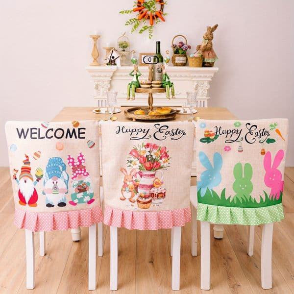 Easter Room Holiday Decorations Easter Print Chair Covers Rabbit Chair Decoration Covers Cute Cartoon Colorful Home Ornaments