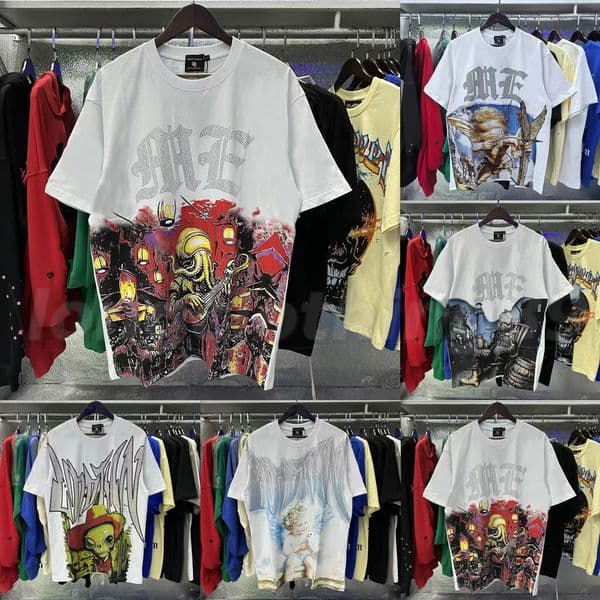 MIXED EMOTION mens tshirts Alien Octopus Rhinestone Angel Short Sleeve high street Couple tees Full Print vintage washed Hip Hop Graffiti T-Shirts streetwear