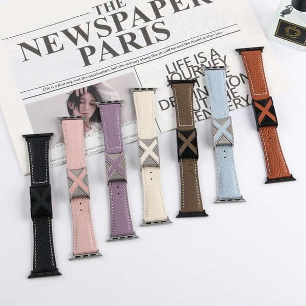 Apple iWatch S10/9/SE Watch High-end Genuine Leather Lychee Pattern X Magnetic Buckle Strap