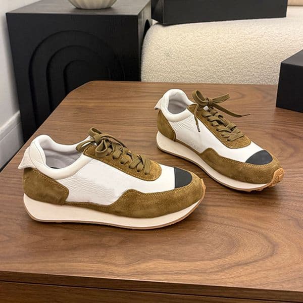 Womens Casual Sneakers Designer Leather Retro Sports Running Shoes Luxury Ladies Suede Casual Flat Shoes Sheepskin Lining TPU Non Slip Sole Size 35 41
