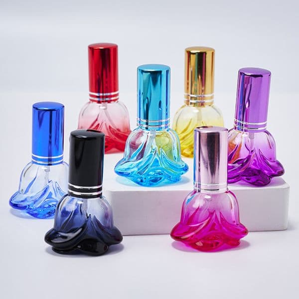 6ml Mini Colorful Rose Shaped Glass Perfume Packaging Bottles Refillable Glass Vials Fragrance Cosmetic Split Bottle Screw Mouth Wholesale
