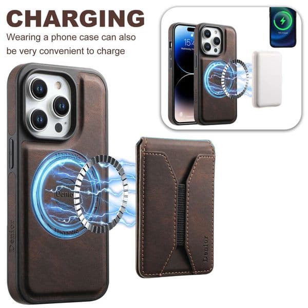 iPhone 17 Pro wireless charging phone 16 Plus magnetic two-in-one card slot stand leather case