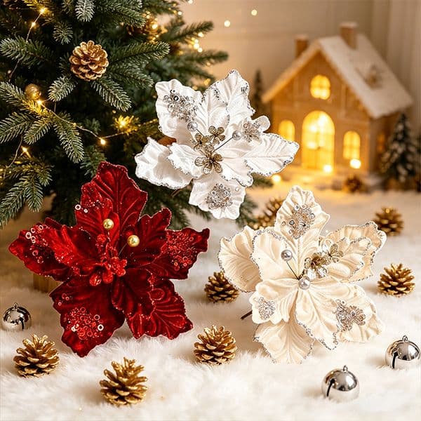 High-end PVC Material Simulation Christmas Flower Preserved Style Ornament Christmas Decoration Wholesale