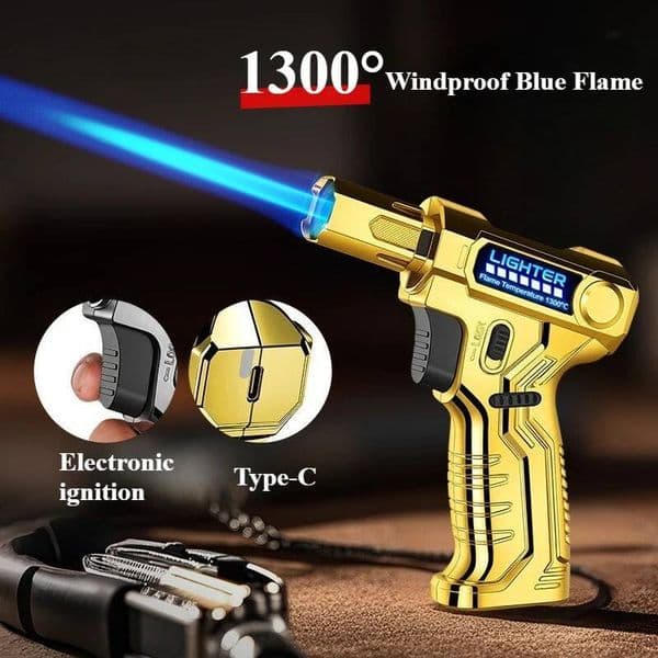 Type-C Usb Rechargeable Direct-Charge Windproof Lighter, Outdoor High-Power Gas Torch Cigar Gun-Shaped Bbq Lighter Men Tool
