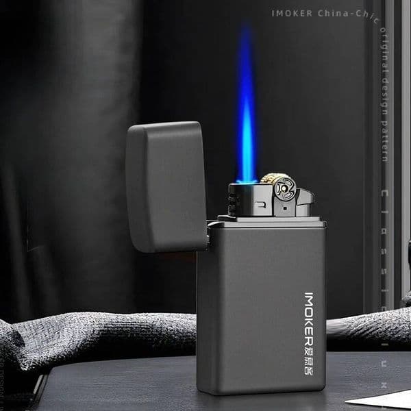 Black Windproof Inflatable Grinding Wheel Blue Flame Butane Lighter Cigarette Accessories Custom Wholesale Men Gfits