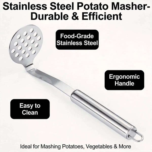 Stainless Steel Potato Masher - Home Vegetable Press, Manual Food Crusher Essential Kitchen Accessories for Effortless Mashing