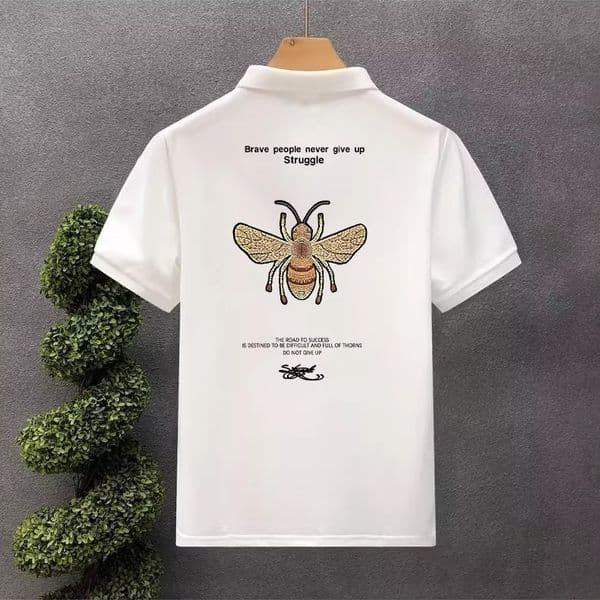 Handsome Little Bee Men's Designer T-shirt Polo Shirt Summer Trendy Printed T-shirt Korean Style Slim Fit Short Sleeve Casual Top Men's Clothing