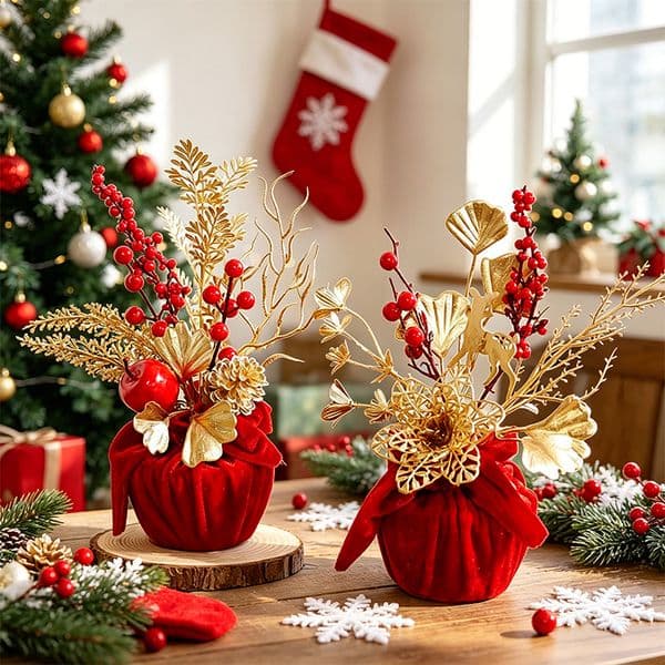 Artificial Red Berry Pine Branch Pick DIY Christmas Table Window Fireplace Decor Holiday Atmosphere Decoration
