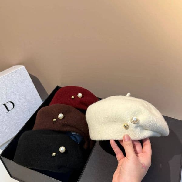 Wool Beret Winter Warm Pearl Painter Bud Hat